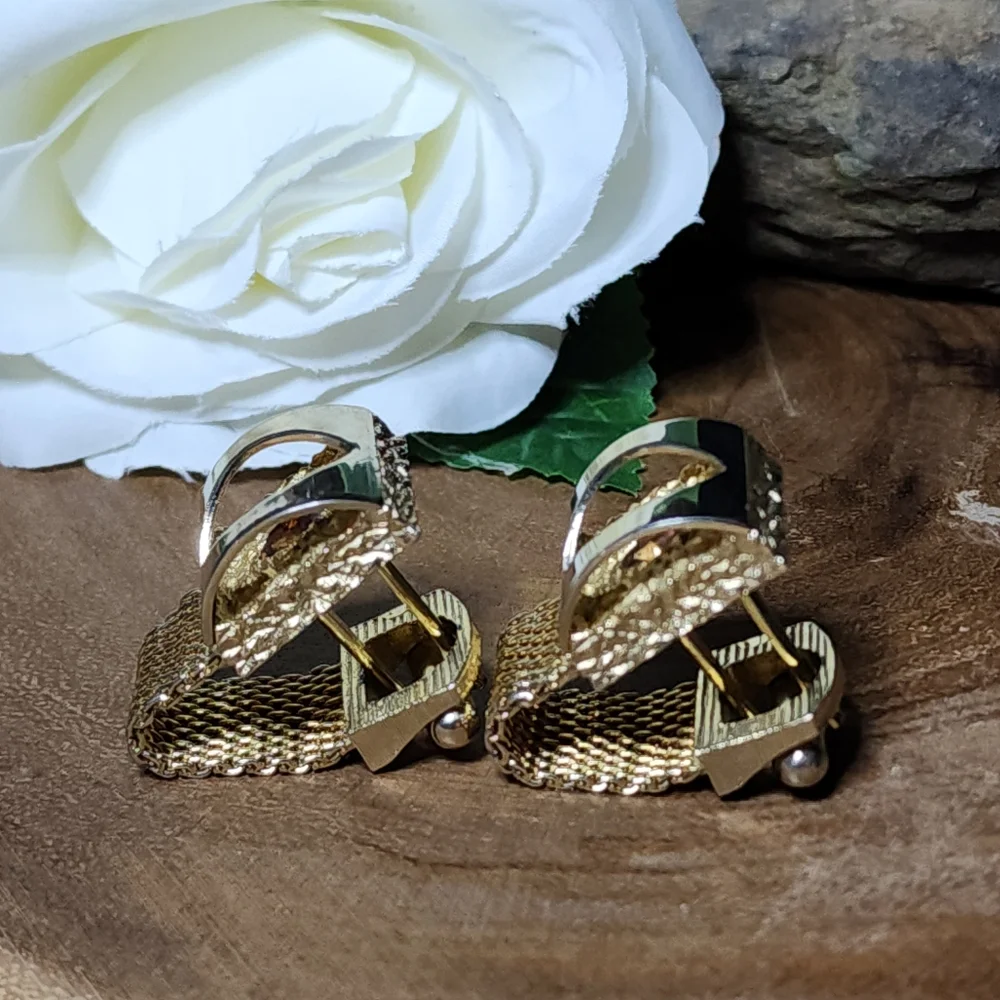 Vintage RARE Gold Tone Mesh Wrap Cufflinks Faux Topaz Citrine Colored Gemstones